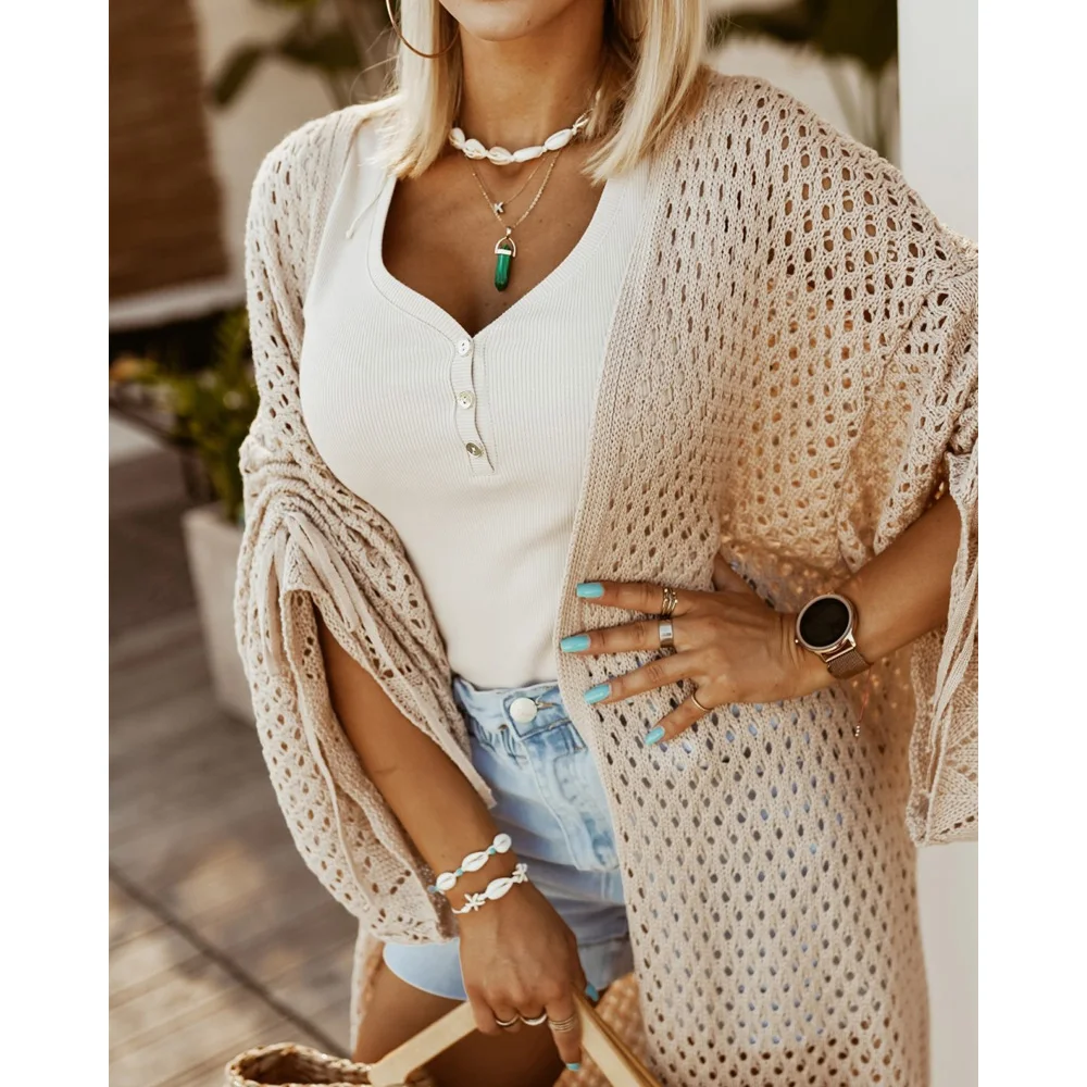 Women's Fashion Solid Color Drawstring Long Sleeve Hollow Out Open Front Cardigan Casual Sweater Womens Tops Femme
Women's Fashion Solid Color Drawstring Long Sleeve Hollow Out Open Front Cardigan Casual Sweater Womens Tops Femme