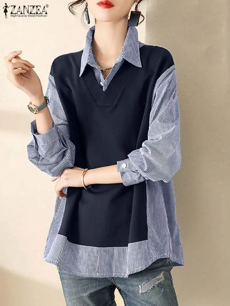 ZANZEA Fashion Spring Patchwork Women Blouse Lapel Neck Long Sleeve Shirt Stylish Striped Tops Elegant Work Blusas Tunic Chemise
ZANZEA Fashion Spring Patchwork Women Blouse Lapel Neck Long Sleeve Shirt Stylish Striped Tops Elegant Work Blusas Tunic Chemise