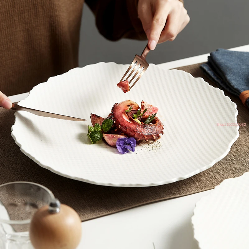 

Белая керамическая Западная обеденная тарелка, тарелка для стейка, круглая тарелка для супа, столовые приборы для отеля, блюдо для фруктового салата