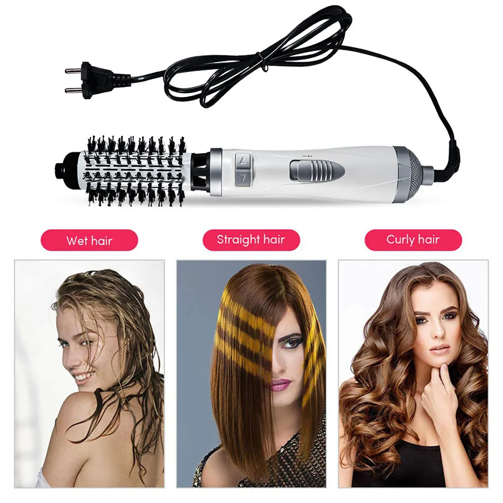 

EU Plug Electric Hairdryer Brush 220-240V Blow Hair Dryer Curler Portable Salon Hairdressing Styler with Replacement Heads