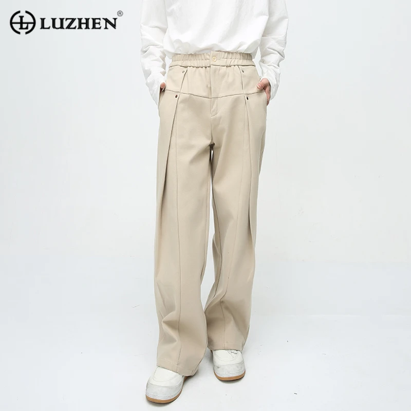 

LUZHEN стильные мужские повседневные Костюмные брюки однотонные осенние корейские модные плиссированные прямые мешковатые брюки 2023 оригинальные F75cdb