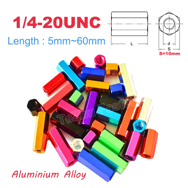 

2/5pcs 1/4-20UNC Aluminium Hex Standoff Spacer Hexagon Studs Nuts Screw Rods Female Threaded Sleeving Double Pass Length 5~60mm