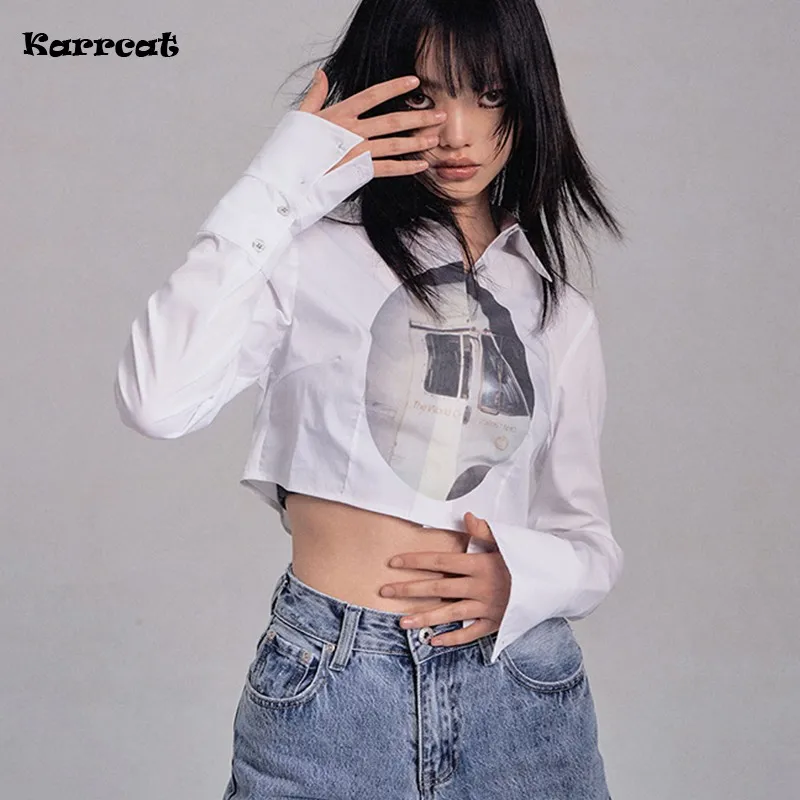 Karrcat Punk Style Crop Tops Gothic Graphic Shirt Women Korean Fashion Designer Clothes Kpop Cropped Blouse Jennie Same Tops 
Karrcat Punk Style Crop Tops Gothic Graphic Shirt Women Korean Fashion Designer Clothes Kpop Cropped Blouse Jennie Same Tops