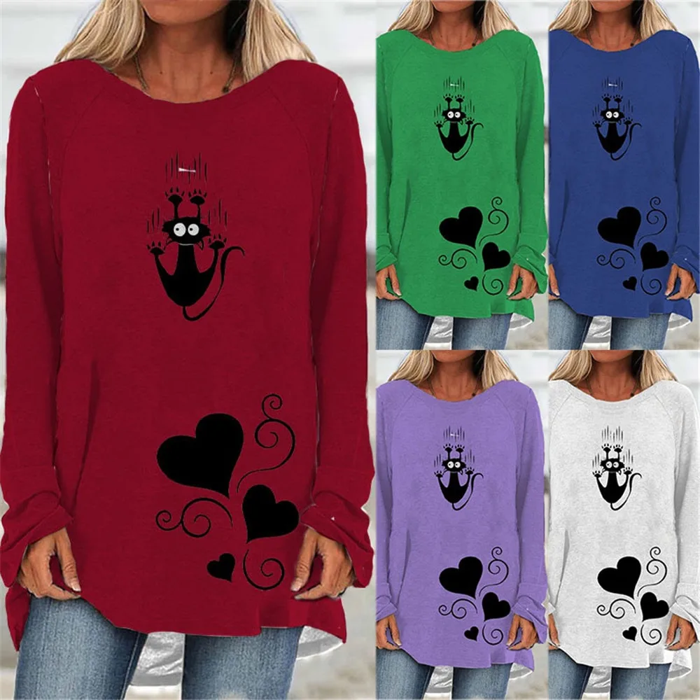 Fashion Women's Clothing Autumn and Winter Women's Cat Printed Round Neck Casual Long Sleeve T-Shirt Loose Blouse Tops Plus Size
Fashion Women's Clothing Autumn and Winter Women's Cat Printed Round Neck Casual Long Sleeve T-Shirt Loose Blouse Tops Plus Size