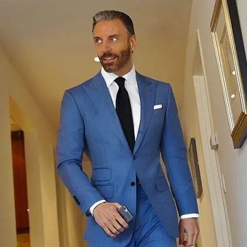 

Повседневный стильный синий мужской костюм для свадьбы, 2 предмета (пиджак + брюки + галстук), модный мужской блейзер для жениха на выпускной