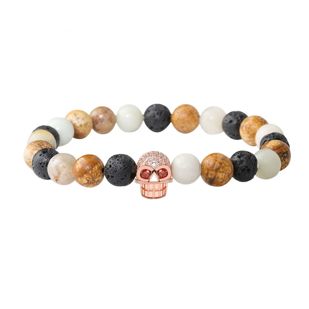 Skull Natural Stone Bead Bracelet Punk Style Zircon Lava Stone Bracelet Hole-like Bead String Stay Scented Beads Party Gifts
Skull Natural Stone Bead Bracelet Punk Style Zircon Lava Stone Bracelet Hole-like Bead String Stay Scented Beads Party Gifts