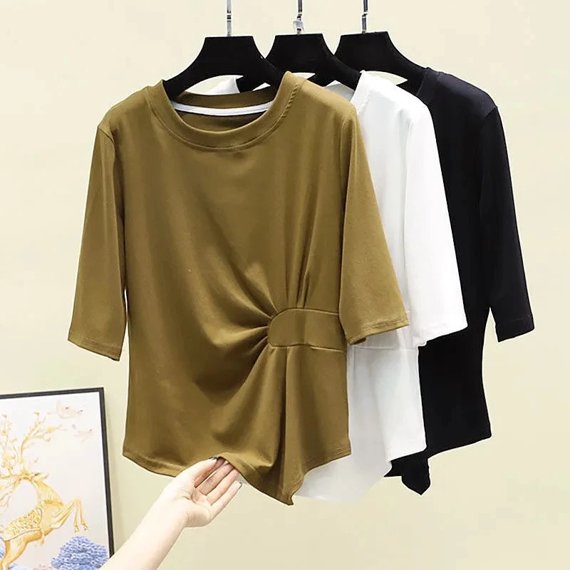 Женская Асимметричная свободная футболка, Однотонная рубашка из чистого хлопка с коротким рукавом, весна-лето 2022
Женская Асимметричная свободная футболка, Однотонная рубашка из чистого хлопка с коротким рукавом, весна-лето 2022