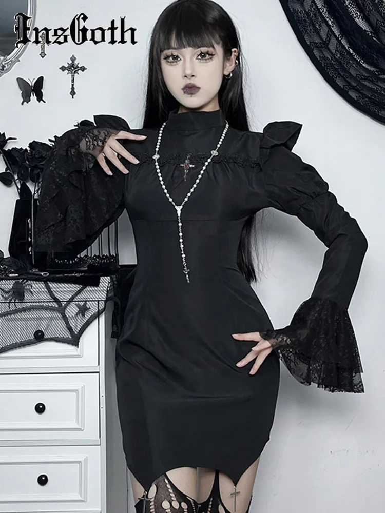 InsGoth Gothic Long Puff Sleeve Ruched Dress Women's Pleated Bat Dark High Nec Waist Wrap Dress Wedding Guest Lolita Dress
InsGoth Gothic Long Puff Sleeve Ruched Dress Women's Pleated Bat Dark High Nec Waist Wrap Dress Wedding Guest Lolita Dress