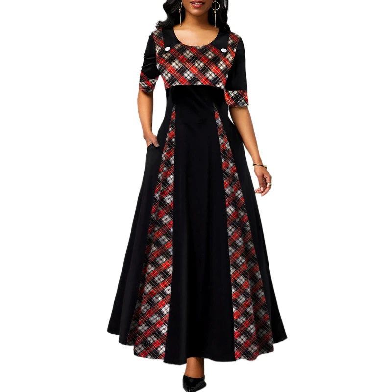 Office Lady Summer Elegant Women Pocket Long Dresses For Women 2022 Plaid Print Round Neck Temperament Slim Fit Dress for Daily
Office Lady Summer Elegant Women Pocket Long Dresses For Women 2022 Plaid Print Round Neck Temperament Slim Fit Dress for Daily