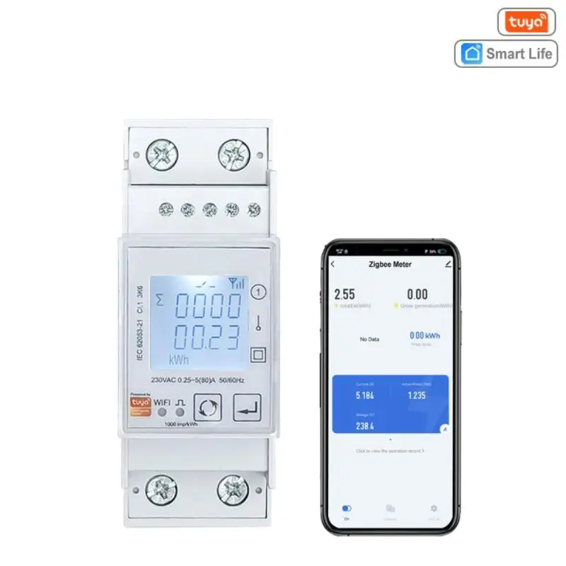Tuya Smart Energy Meter Single Phase 80A Din Rail Power Monitor KWh Wattmeter Voltmeter Ampermeter 110V 220V 50/60Hz
Tuya Smart Energy Meter Single Phase 80A Din Rail Power Monitor KWh Wattmeter Voltmeter Ampermeter 110V 220V 50/60Hz