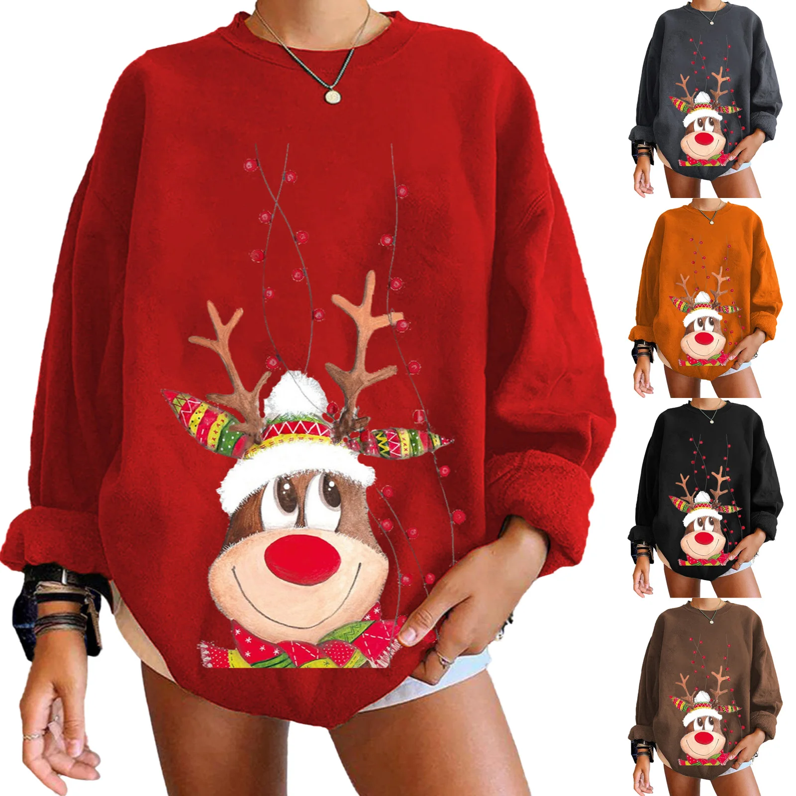 Women Christmas Loose Sweatshirt Adults Deer Print Long Sleeve Round Neck Pullover for Holiday
Women Christmas Loose Sweatshirt Adults Deer Print Long Sleeve Round Neck Pullover for Holiday