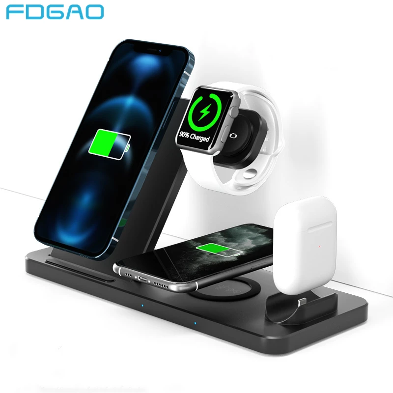 Беспроводная зарядная док-станция FDGAO 4 в 1 для iPhone 13 12 Pro Max Mini 11 8 Apple iWatch 7 6 Airpods 3 Qi