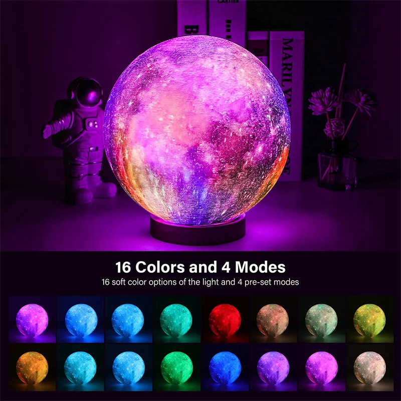 Creative 3D Moon Night Lamp 360° Rotating Lunar Night Light for Home Office Room Touch Control 3 or 16 Colors Led Desktop Lamp
Creative 3D Moon Night Lamp 360° Rotating Lunar Night Light for Home Office Room Touch Control 3 or 16 Colors Led Desktop Lamp