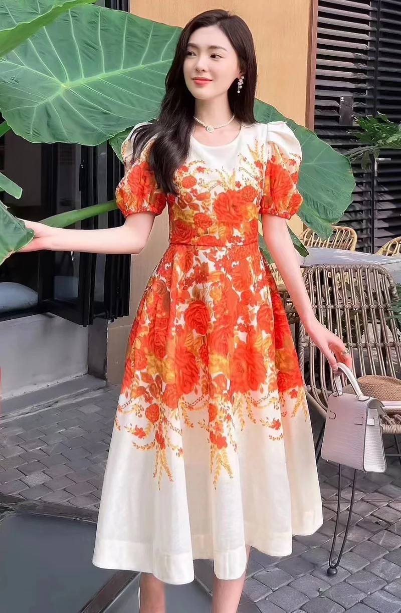 High Quality Linen Dress 2023 Summer Fashion Style Ladies Colorful Floral Prints Short Sleeve Mid-Calf Orange Pink Dress Chic
High Quality Linen Dress 2023 Summer Fashion Style Ladies Colorful Floral Prints Short Sleeve Mid-Calf Orange Pink Dress Chic