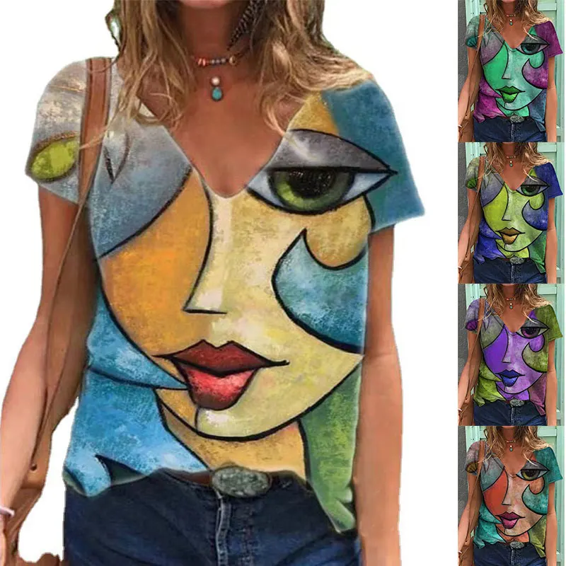 Summer Women's Fashion Abstract 3D Printed T Shirt V Neck Tops Femme Short Sleeve Loose Tee Plus Size Pullover Mujer Camisetas
Summer Women's Fashion Abstract 3D Printed T Shirt V Neck Tops Femme Short Sleeve Loose Tee Plus Size Pullover Mujer Camisetas