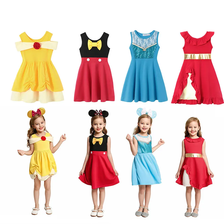 

Disney Girls Summer Dress Mickey Minnie Costume Princess Vestidos Fansty Party Frozen Elsa Anna Dresses Children Casual Outfit
