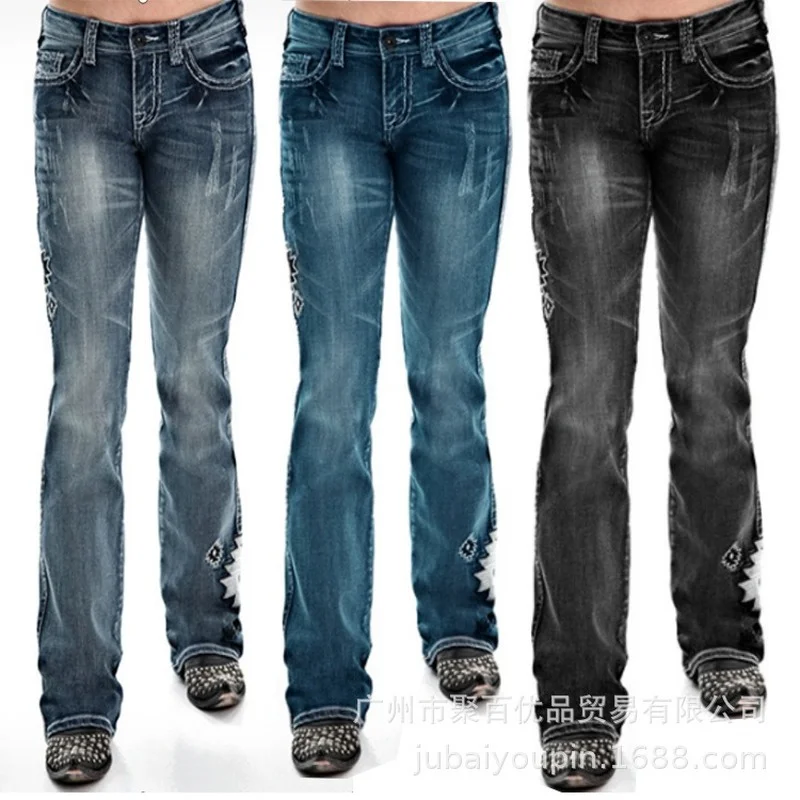 Women Jeans Trousers Spring Summer Slim Embroidered Pocket Button Zipper Jeans Streetwear Vintage Women Denim Bell-Bottom Pants
Women Jeans Trousers Spring Summer Slim Embroidered Pocket Button Zipper Jeans Streetwear Vintage Women Denim Bell-Bottom Pants