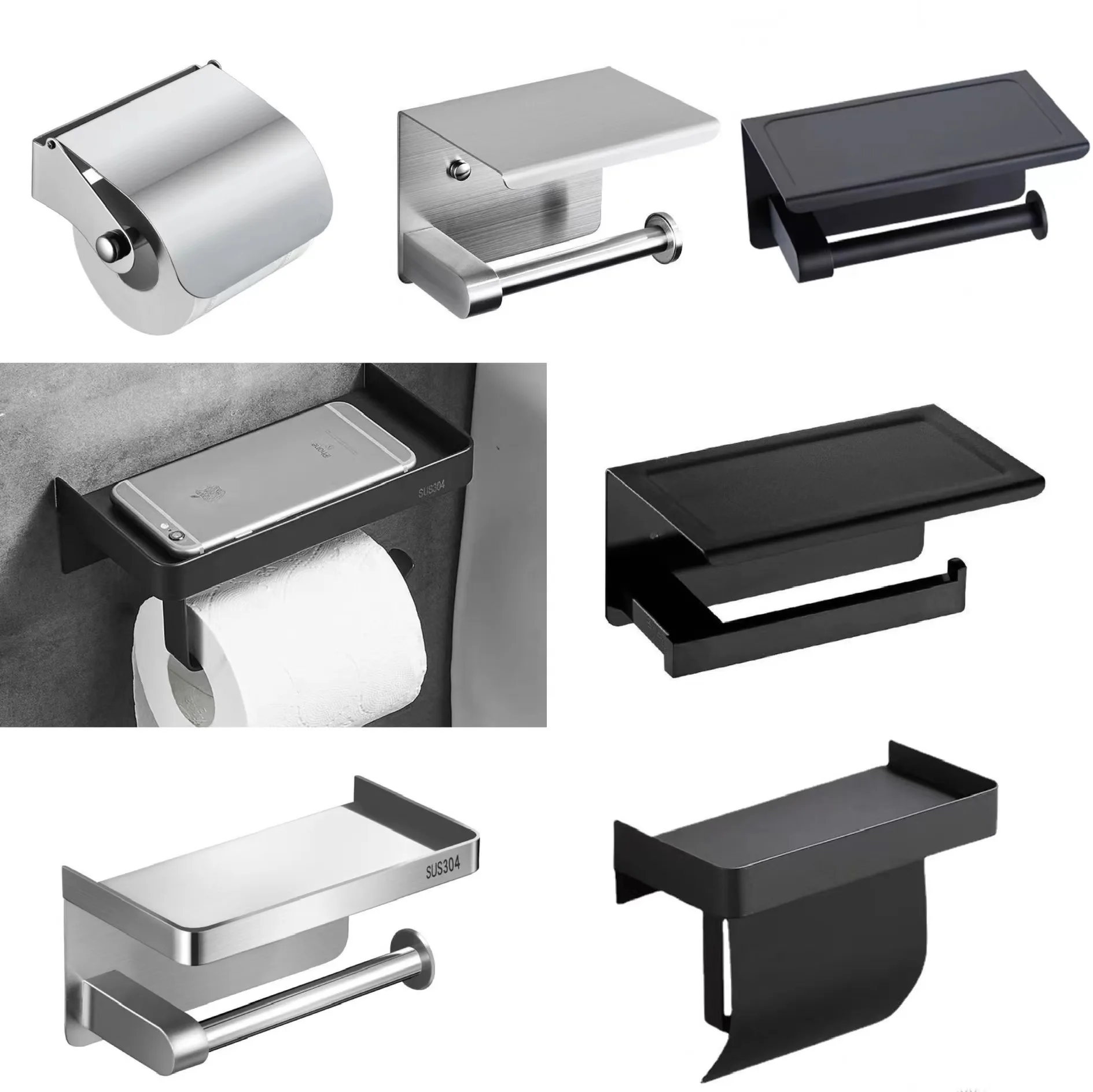 304 stainless steel toilet tissue holder mobile phone rack toilet household public punch-free bathroom roll tissue box 
304 stainless steel toilet tissue holder mobile phone rack toilet household public punch-free bathroom roll tissue box