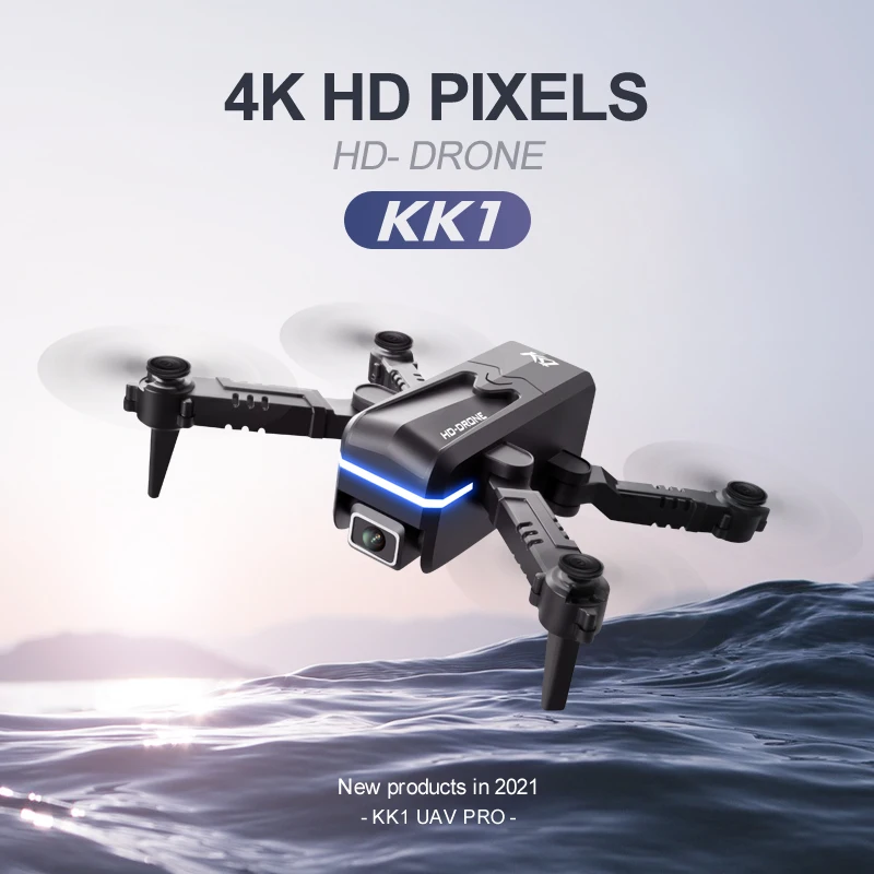 Дрон KK1 2022 новый HD 4K с камерой двойной линзы мини-складывающийся самолет RC вертолет квадрокоптер с передачей в реальном времени.