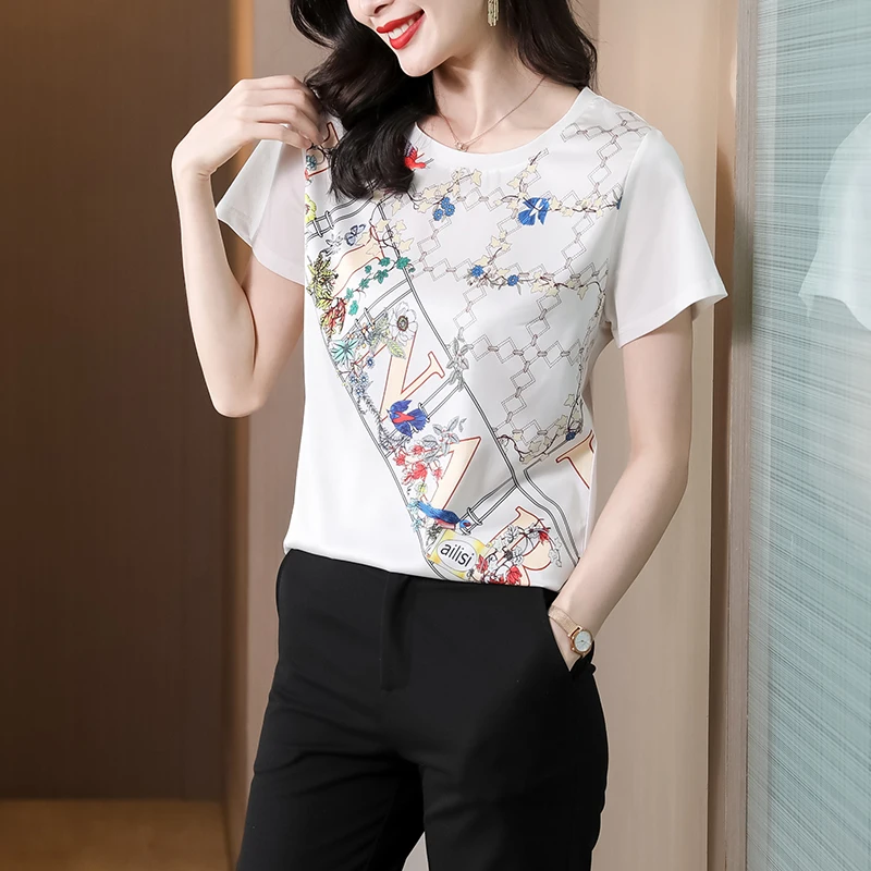 Silk Cotton Women's T-shirt Summer 2023 New Loose Prints Tees Short Sleeves Top O-neck Ladies Patchwork Clothing YCMYUNYAN
Silk Cotton Women's T-shirt Summer 2023 New Loose Prints Tees Short Sleeves Top O-neck Ladies Patchwork Clothing YCMYUNYAN