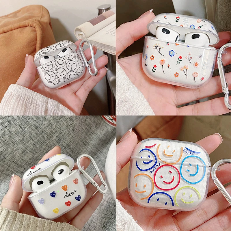 Корейский прозрачный защитный чехол со смайликом и цветком для Apple AirPods 3, чехлы для AirPods 1, 2, AirPods Pro, 2 чехла с брелоком
Корейский прозрачный защитный чехол со смайликом и цветком для Apple AirPods 3, чехлы для AirPods 1, 2, AirPods Pro, 2 чехла с брелоком