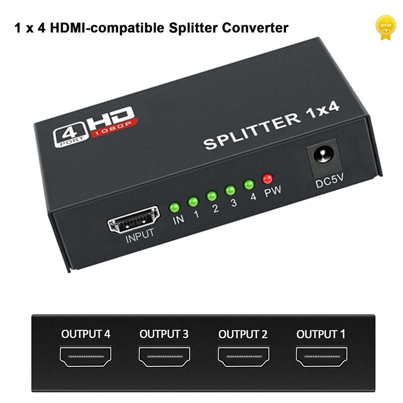 

Hdmi Splitter 1 in 4 Out V1.4b Hdmi Video Splitter Amplifier with Mirror Screen Monitor Supports Ultra HD 1080P and 3D for HDTV