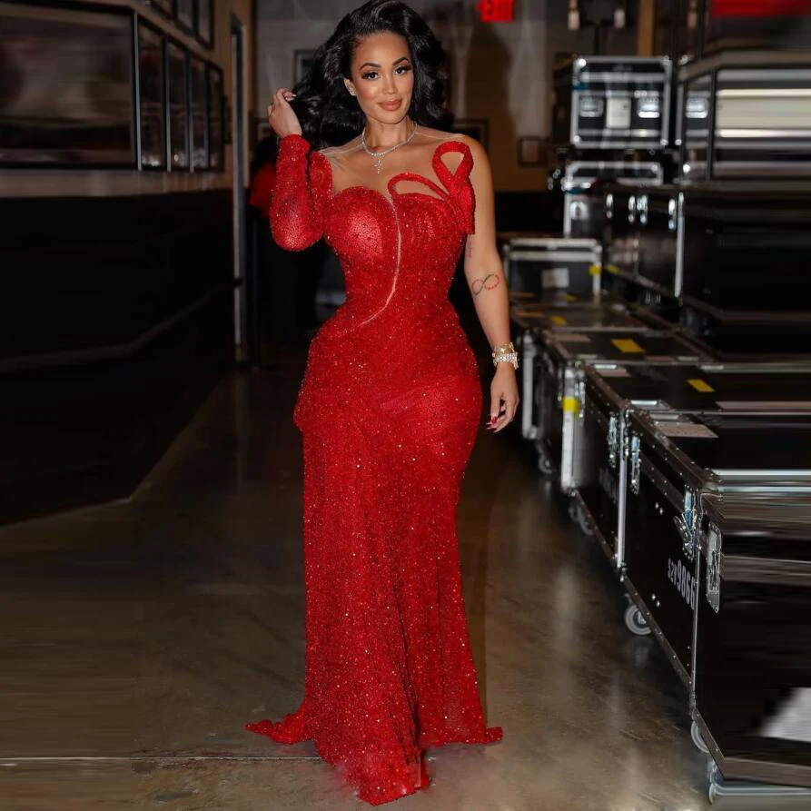Sequined Red Evening Dresses One Shoulder Sheer Neck Sequins Back Split Prom Dresses Aso Ebi Birthday Party Gowns Sexy Vestidos
Sequined Red Evening Dresses One Shoulder Sheer Neck Sequins Back Split Prom Dresses Aso Ebi Birthday Party Gowns Sexy Vestidos
