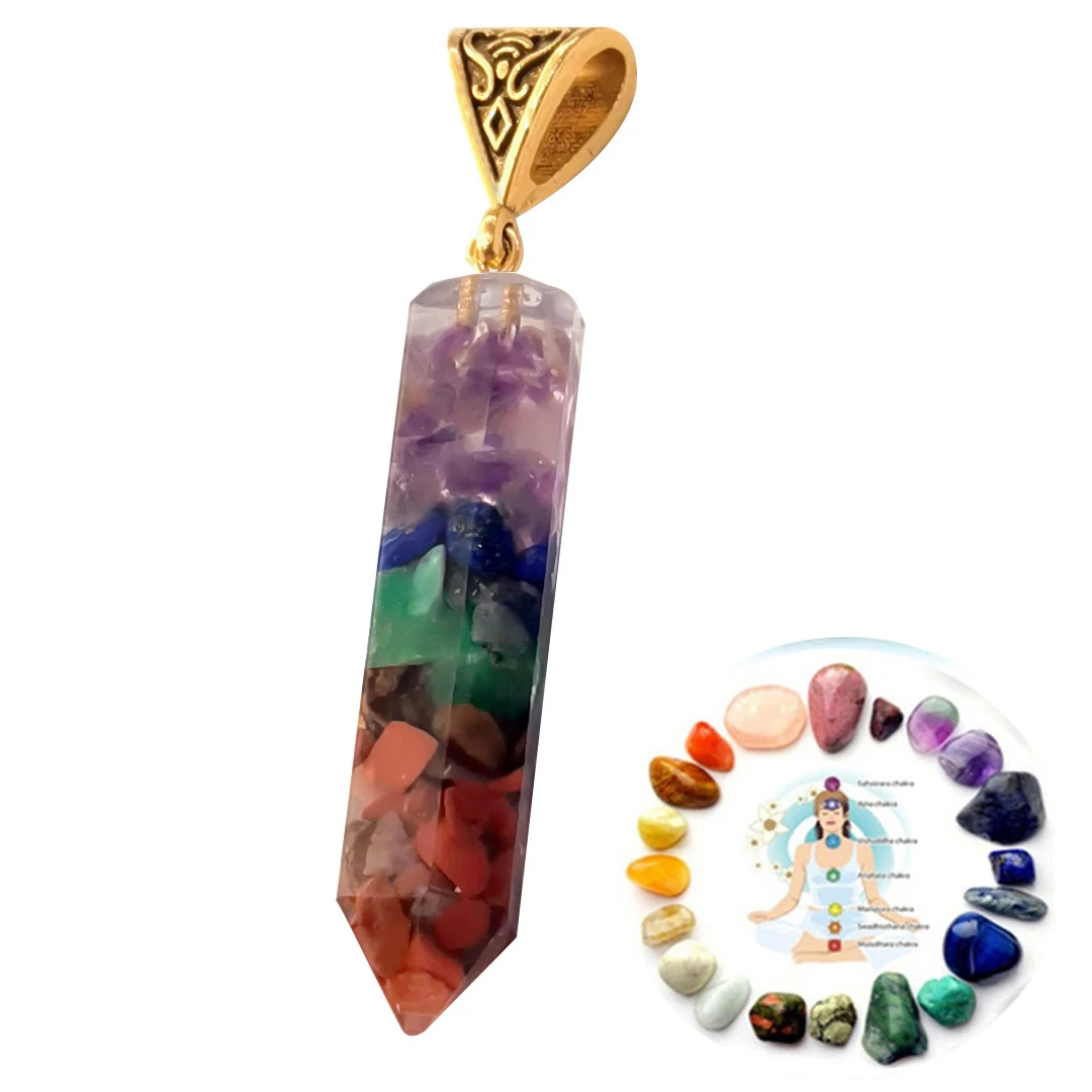 

Seven Chakra Hexagonal Stone Pendant Necklace Women Men Reiki Healing Natural Stones Necklaces Charm Jewelry Yoga Healthy