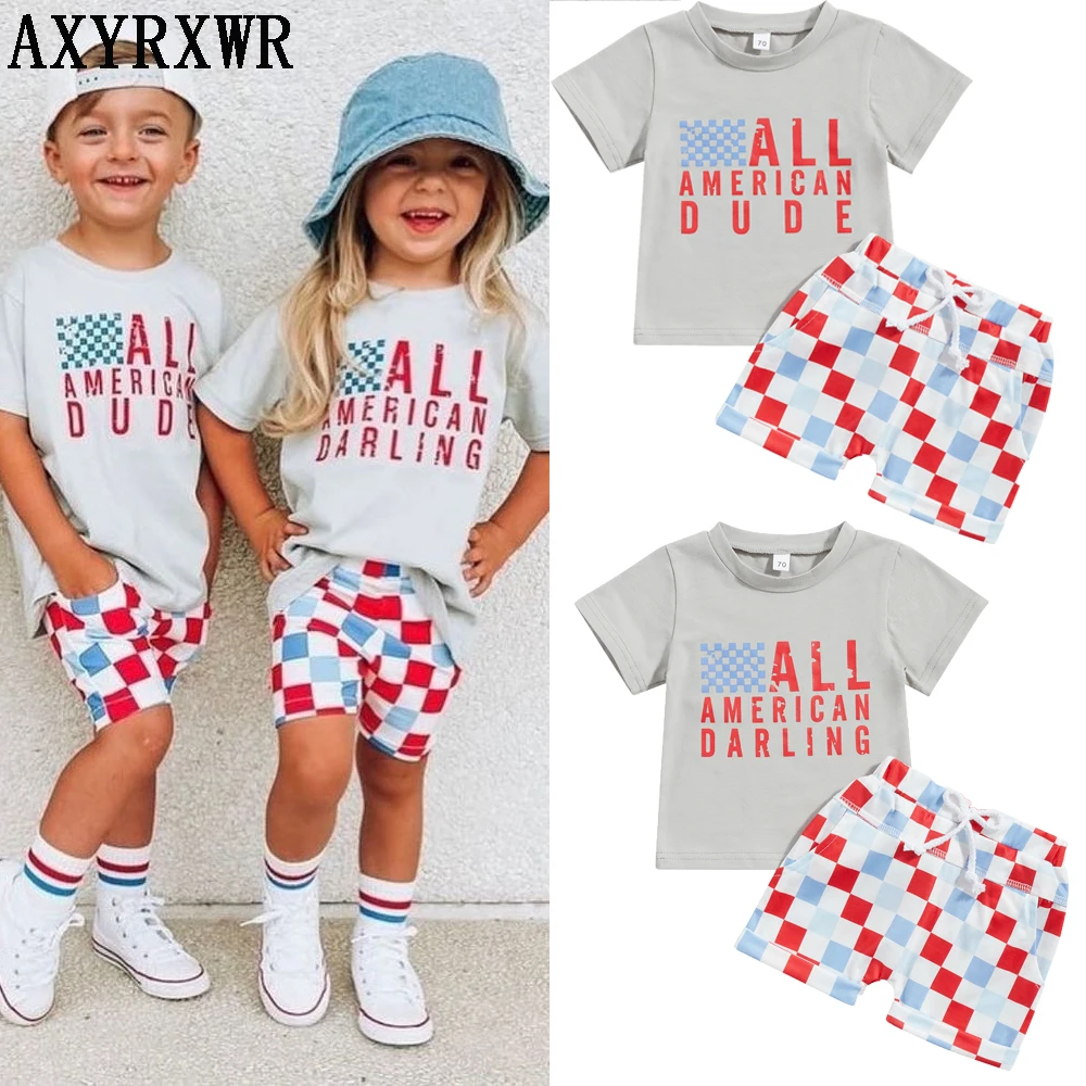 Independence Day Fashion Summer Toddler Kid Baby Boy Clothes Set Letter Print Short Sleeve T-shirts+ Checkerboard Shorts Outfits
Independence Day Fashion Summer Toddler Kid Baby Boy Clothes Set Letter Print Short Sleeve T-shirts+ Checkerboard Shorts Outfits