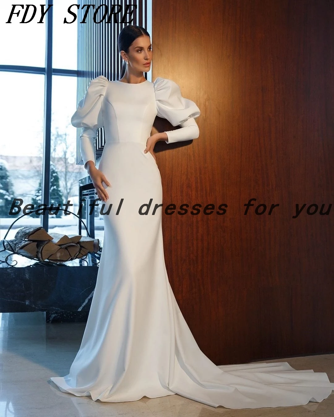 FDY Store Mermaid Long Sleeves Wedding Dresses O-Neck Open Back Sweep Train Bridal Gowns Custom Made
FDY Store Mermaid Long Sleeves Wedding Dresses O-Neck Open Back Sweep Train Bridal Gowns Custom Made