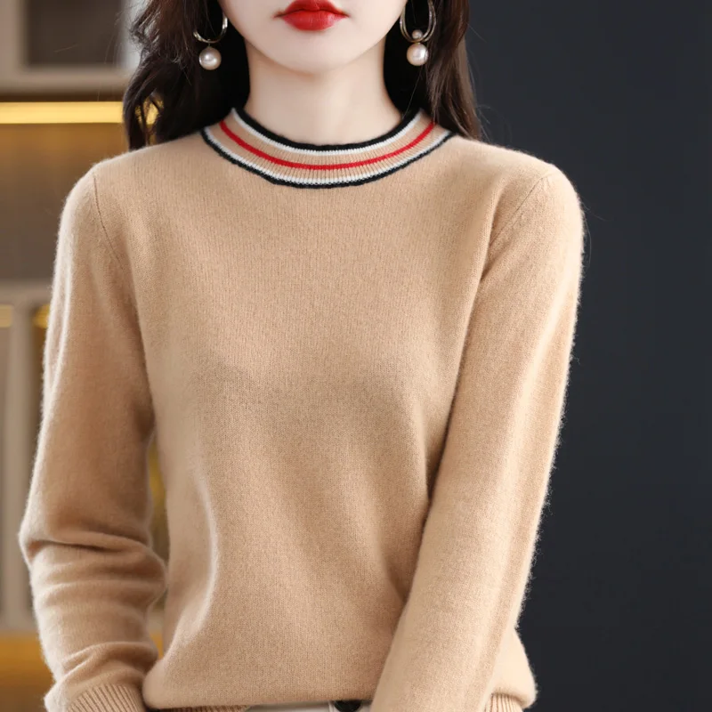 

Женский пуловер с длинным рукавом, вязаный свитер-водолазка из 100%-ной шерсти, Осень-зима
