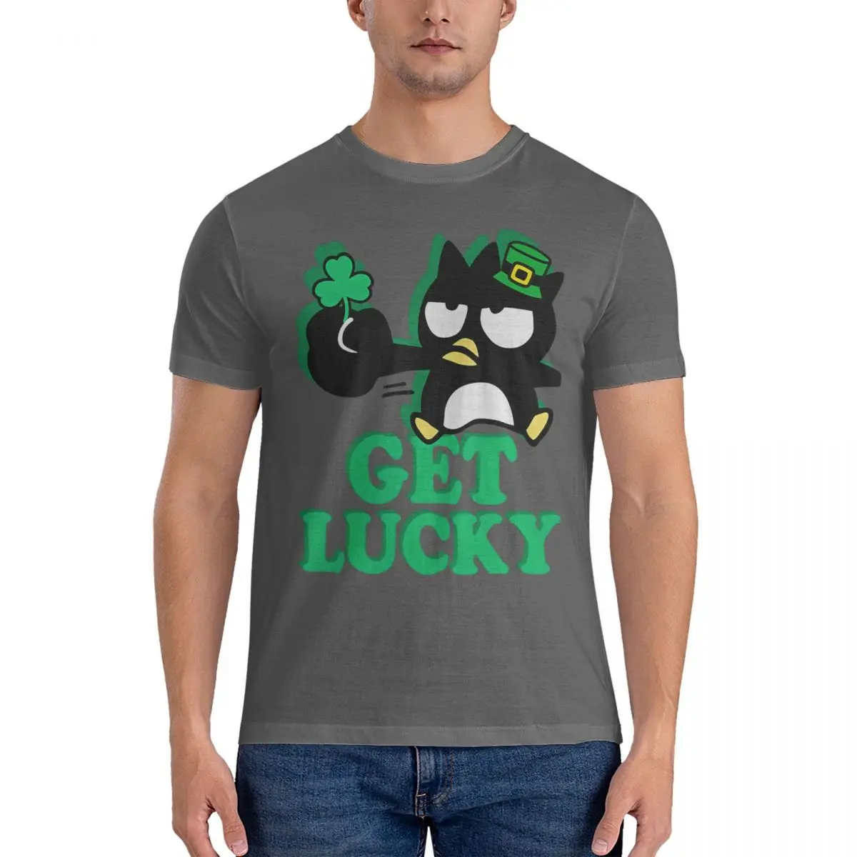 Новинка Sanrio футболка для мужчин с круглым вырезом из 100% хлопка Badtz Maru футболки