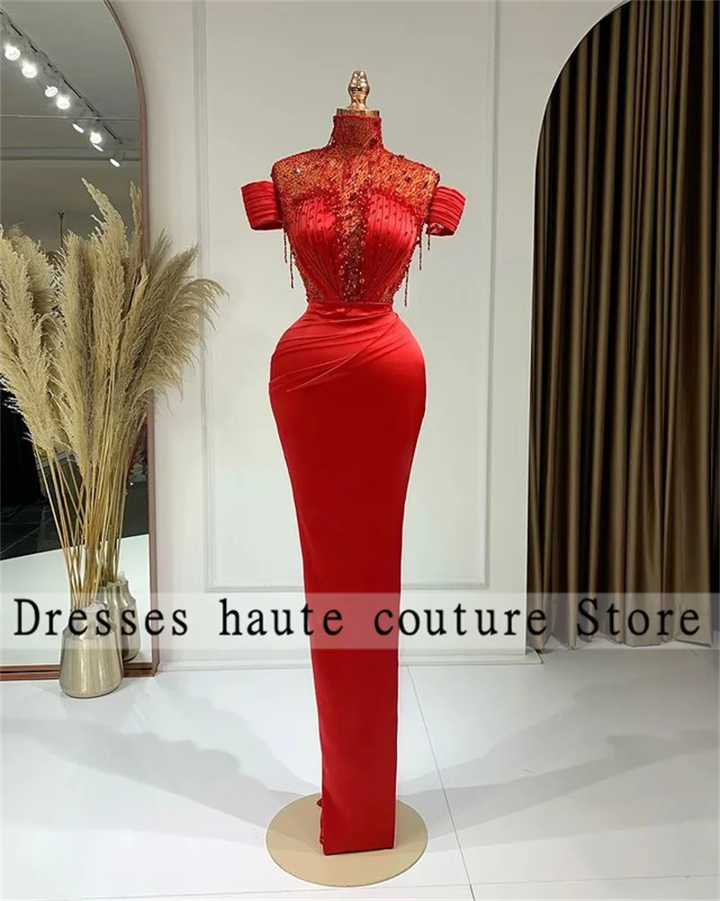Elegant Red High Neck Satin Evening Dresses Luxury 2022 SequinsTassel Mermaid Prom Dress Dubai Party Gowns Vestidos De Fiesta
Elegant Red High Neck Satin Evening Dresses Luxury 2022 SequinsTassel Mermaid Prom Dress Dubai Party Gowns Vestidos De Fiesta