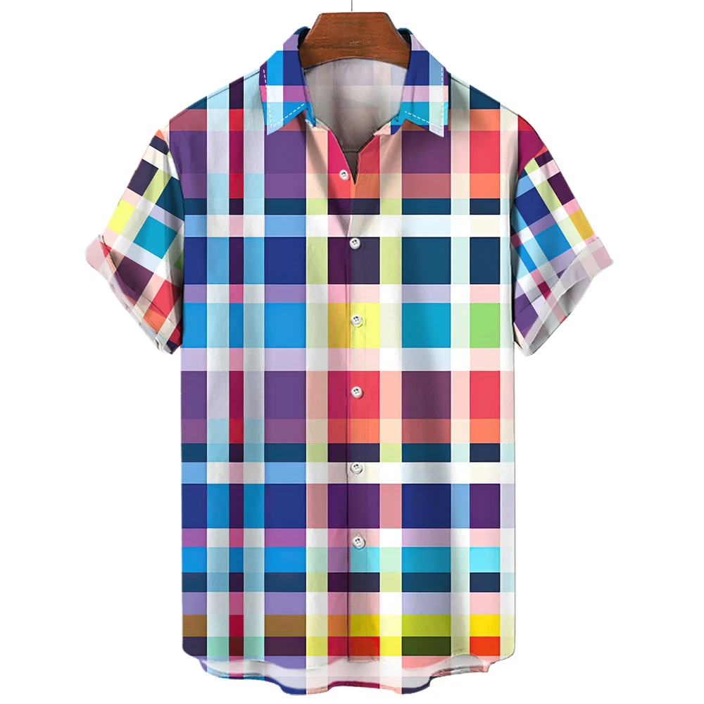 Summer Tartan Stripe Printing Men's Shirt Fashion Contrast Gradient Plaid Harajuku Short Sleeve Blouse Leisure Lapel Woman Tops
Summer Tartan Stripe Printing Men's Shirt Fashion Contrast Gradient Plaid Harajuku Short Sleeve Blouse Leisure Lapel Woman Tops