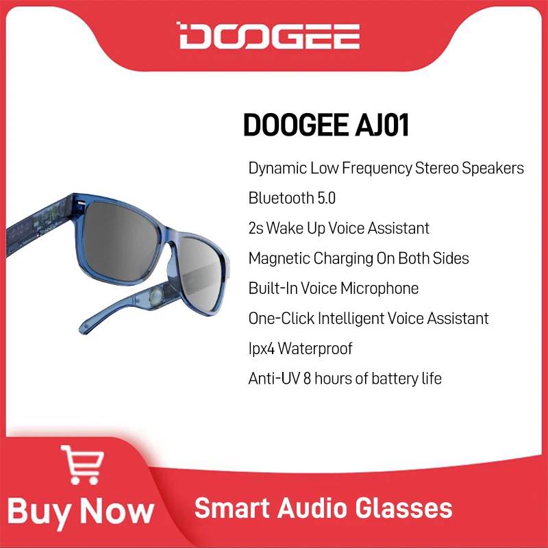 DOOGEE AJ01 Smart Glasses Wireless Bluetooth 5.0 IPX4 Hands-Free Calling Music Anti-Blue Eyeglasses Wireless Headphones With Mic
DOOGEE AJ01 Smart Glasses Wireless Bluetooth 5.0 IPX4 Hands-Free Calling Music Anti-Blue Eyeglasses Wireless Headphones With Mic