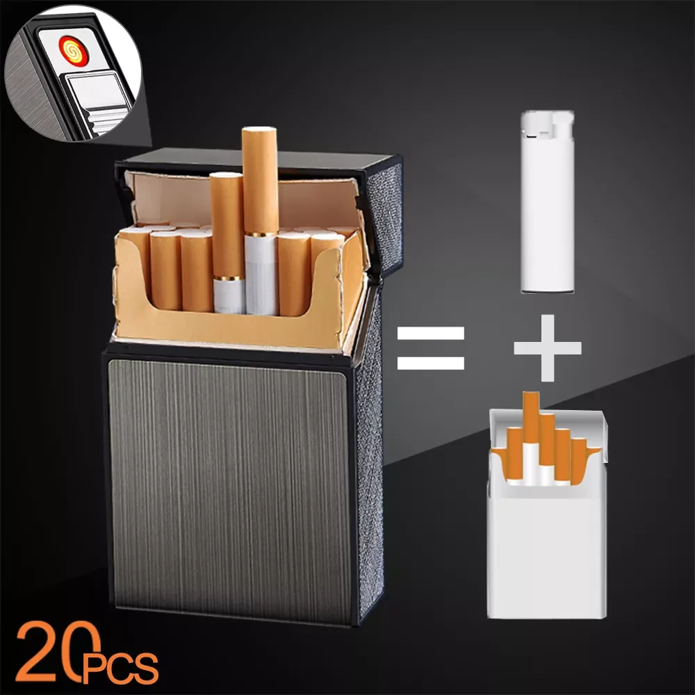 Cigarette Case With USB Rechargeable Lighter Windproof Cigarette Lighter Hold 20pcs Cigarettes Cigar Tobacco Holder Box Men Gift
Cigarette Case With USB Rechargeable Lighter Windproof Cigarette Lighter Hold 20pcs Cigarettes Cigar Tobacco Holder Box Men Gift