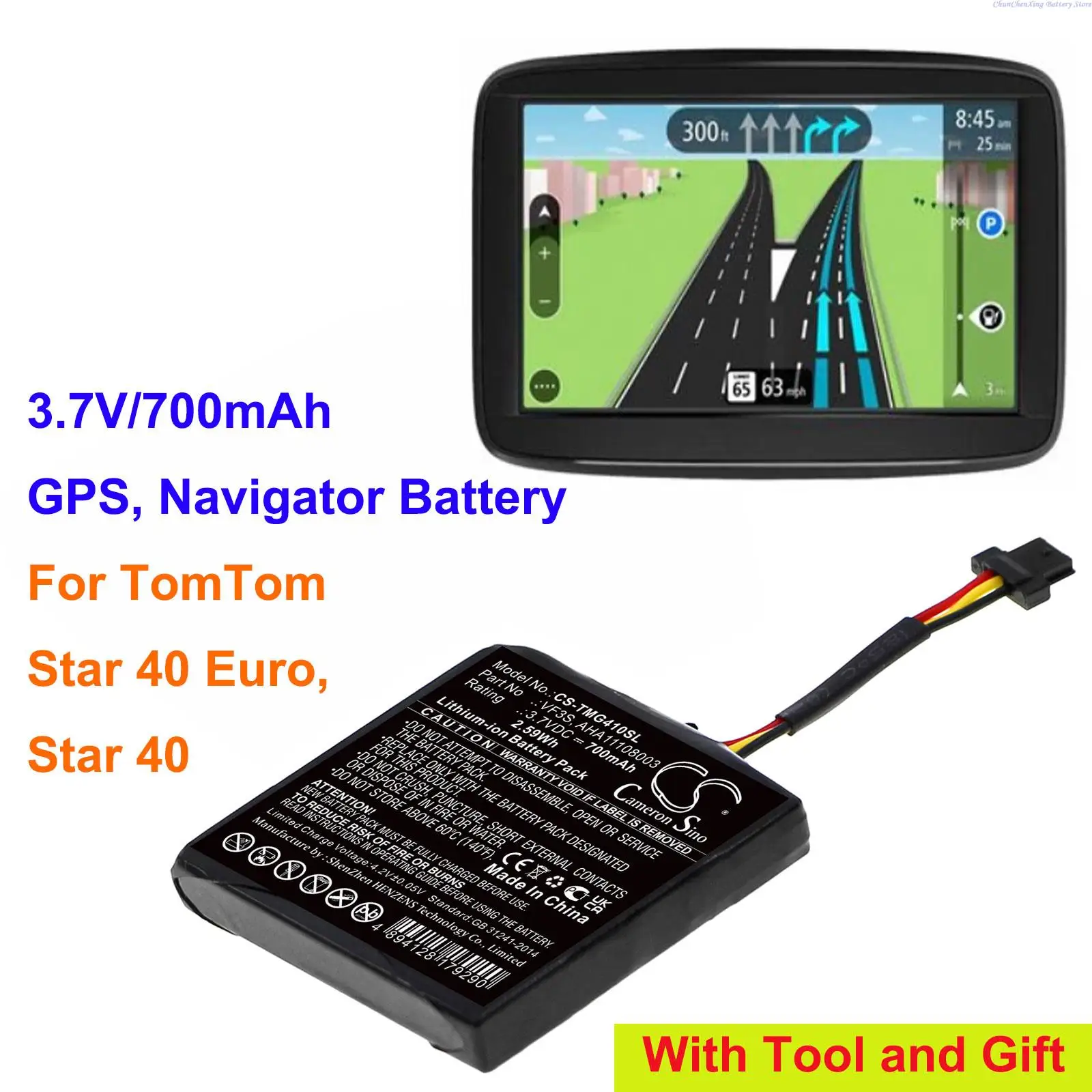 

700mAh GPS, Navigator Battery VF3S, AHA11108003 for TomTom Star 40, Star 40 Euro