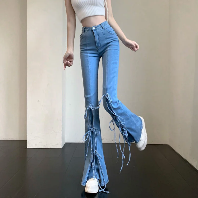 Women Net Red New Bandage Jeans Female Trend Western Style Wild Straight High Waist Was Thin Drooping Micro Horn Mopping Pants
Women Net Red New Bandage Jeans Female Trend Western Style Wild Straight High Waist Was Thin Drooping Micro Horn Mopping Pants