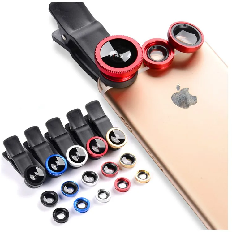 

3 in 1 Wide Angle Macro Fisheye Lens Camera Kits Mobile Phone Fish Eye Lenses with Clip 0.67x for iPhone Samsung All Cell Phones