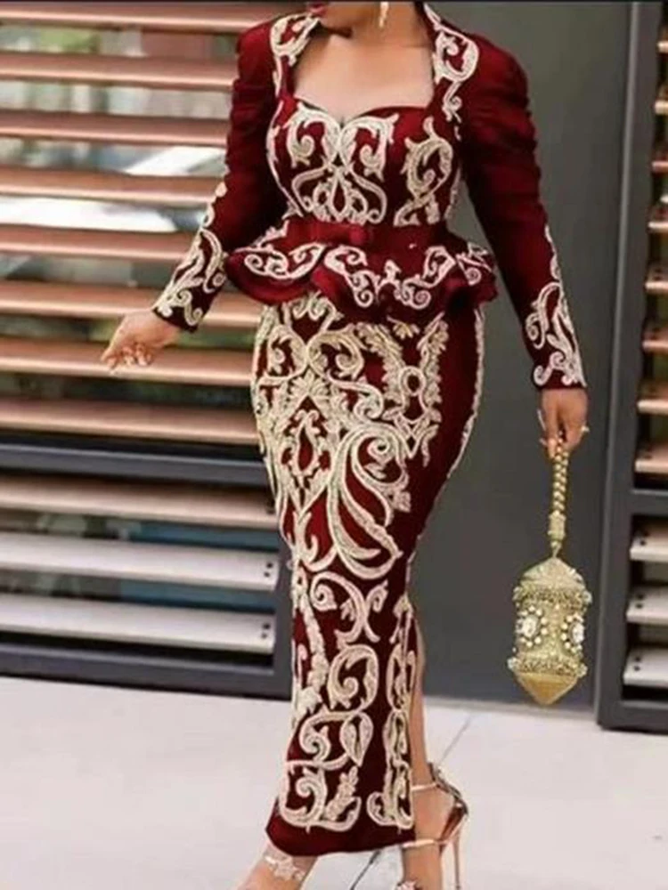 Vintage V-Neck Printing Ruffles Office Lady Pencil Women's Autumn Dress African Style Elegant Patchwork Bodycon Long Robe
Vintage V-Neck Printing Ruffles Office Lady Pencil Women's Autumn Dress African Style Elegant Patchwork Bodycon Long Robe