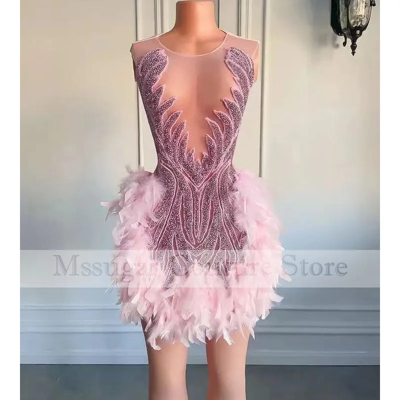 Luxury Sheer Neck Women Cocktail Dress Pink Feather Short Prom Dresses Black Girl Evening Dresses 2023 For Birthday Party
Luxury Sheer Neck Women Cocktail Dress Pink Feather Short Prom Dresses Black Girl Evening Dresses 2023 For Birthday Party