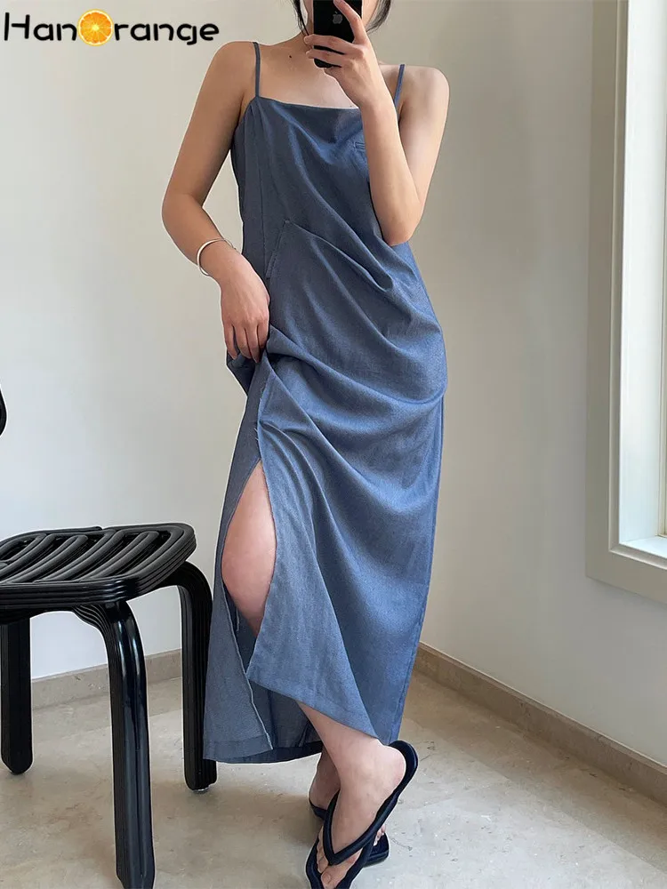 HanOrange 2022 Summer Fashion Irregular Pleated Camisole Dress Loose Side Slit Midi Dress Women Dark Blue Pullover Solid Color
HanOrange 2022 Summer Fashion Irregular Pleated Camisole Dress Loose Side Slit Midi Dress Women Dark Blue Pullover Solid Color