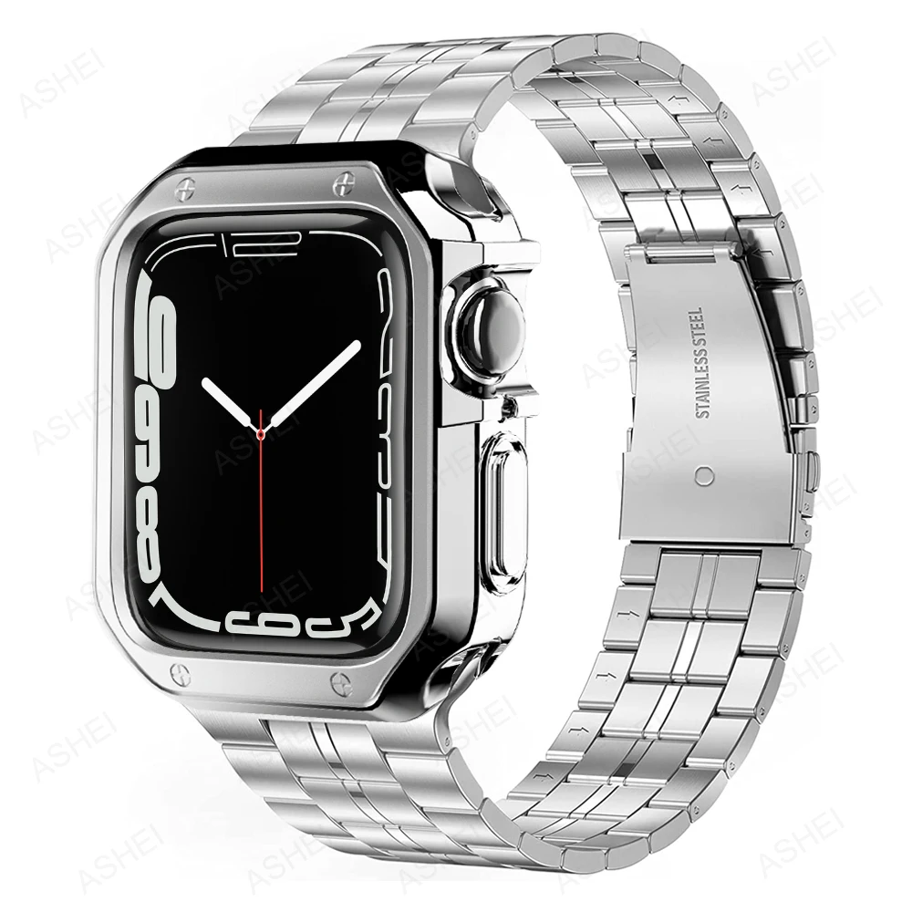 2pcs for Apple Watch 7 45mm 41mm Band Series 6 SE 5 4 44mm 40mm Ultra-thin Metal Strap+Soft Silicone Case for iWatch 3 42mm 38mm
2pcs for Apple Watch 7 45mm 41mm Band Series 6 SE 5 4 44mm 40mm Ultra-thin Metal Strap+Soft Silicone Case for iWatch 3 42mm 38mm