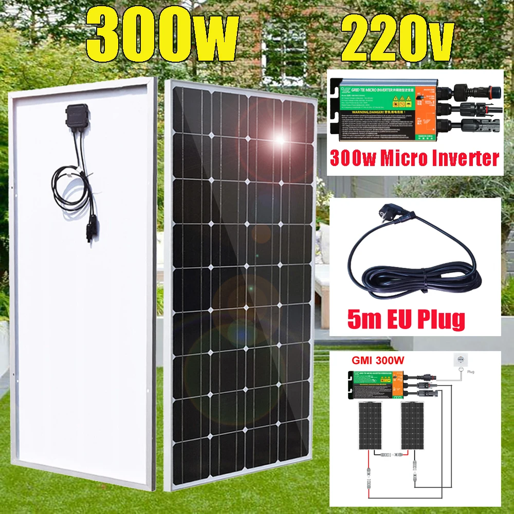 300w solar panel kit rigid 220v micro inverter on grid 300w photovoltaic panel balcony power system for home network EU Socket
300w solar panel kit rigid 220v micro inverter on grid 300w photovoltaic panel balcony power system for home network EU Socket