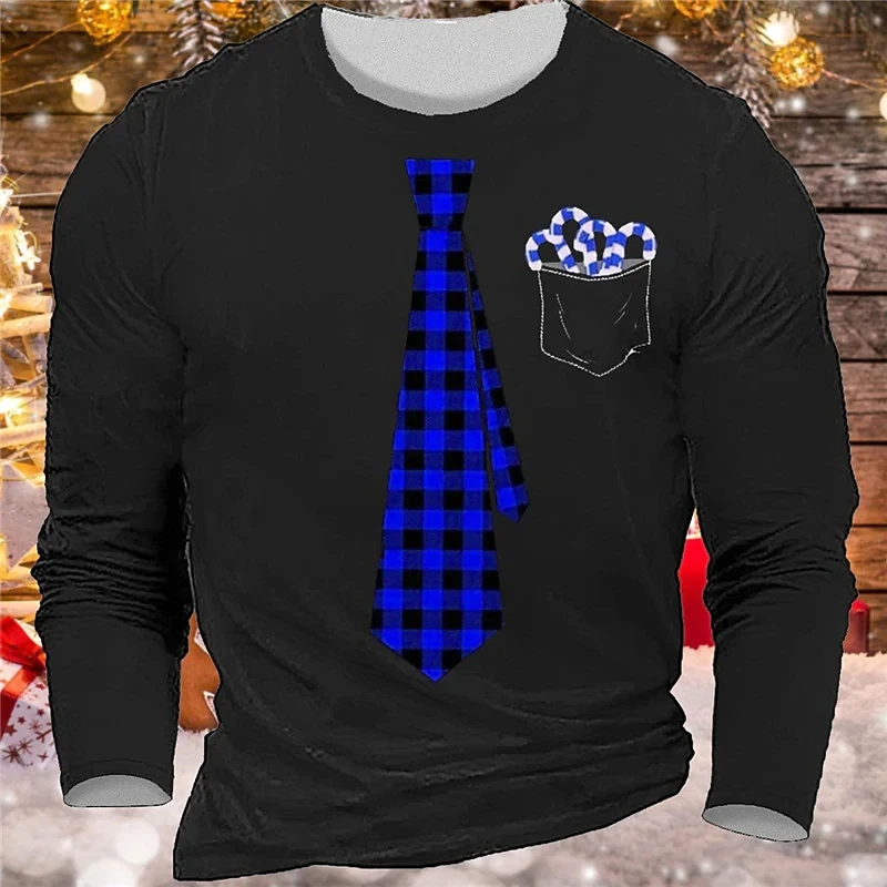 

Men's T shirt Tee Plaid / Check Graphic Prints Crew Neck 3D Print Outdoor Christmas Long Sleeve Print Clothing Basic Sports