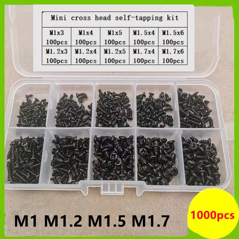500-1000Pcs M1 M1.2 M1.5 M1.7 Mix Pan Phillips Head Micro Screws Round Pan Head Self Tapping Wood Screw Set Kit Box
500-1000Pcs M1 M1.2 M1.5 M1.7 Mix Pan Phillips Head Micro Screws Round Pan Head Self Tapping Wood Screw Set Kit Box