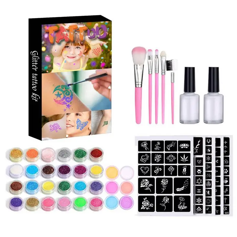 30 Colors Flash Glitter Tattoo Kit Template Tattoo Set For Adult Kids Face Body Art Painting Makeup
30 Colors Flash Glitter Tattoo Kit Template Tattoo Set For Adult Kids Face Body Art Painting Makeup