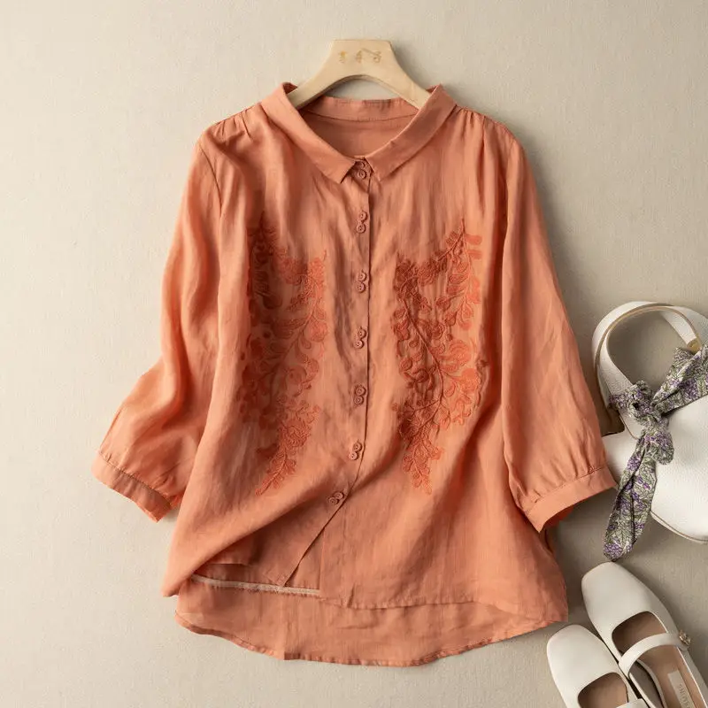 Cotton Linen Shirt Women's Retro Embroidery Buttoned Up Top Loose White Green Oversized Polo Shirts 2022 Spring Summer Blouse
Cotton Linen Shirt Women's Retro Embroidery Buttoned Up Top Loose White Green Oversized Polo Shirts 2022 Spring Summer Blouse