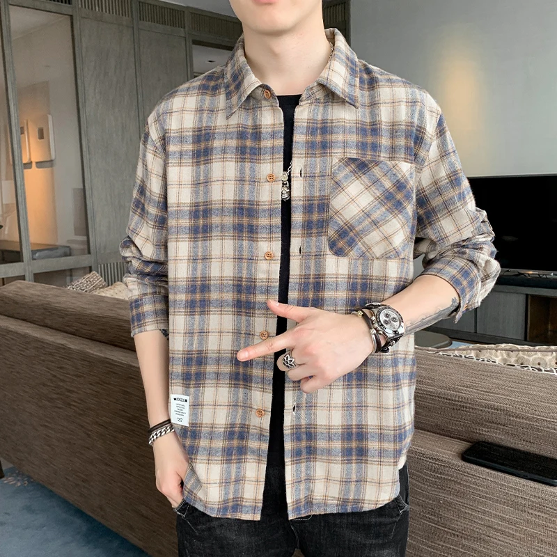 Brand For 2022 Spring Autumn Long Sleeves New Flannel Collar Korea Style Shirt For Men's Plaid Harajuku Clothing
Brand For 2022 Spring Autumn Long Sleeves New Flannel Collar Korea Style Shirt For Men's Plaid Harajuku Clothing
