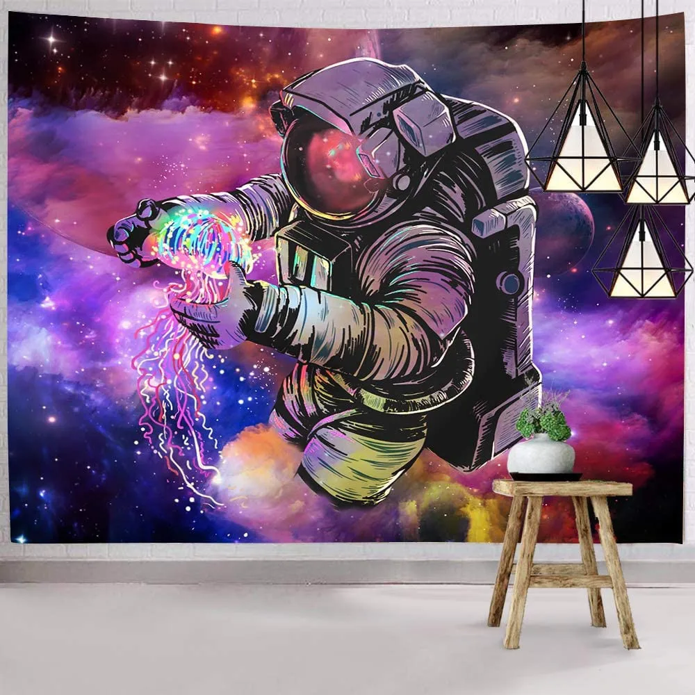 

Astronaut Tapestries Hexagram Mushrooms Bohemian Hippie Fantasy Space Poster Wall Hanging Trippy Galaxy Wall Art for Dorm Decor